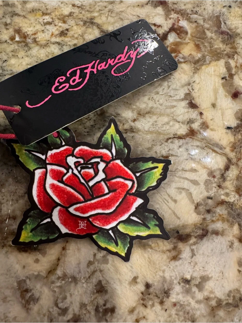 Ed Hardy White Sheet Set with Gold Chain and Red Rose Tattoo Motif